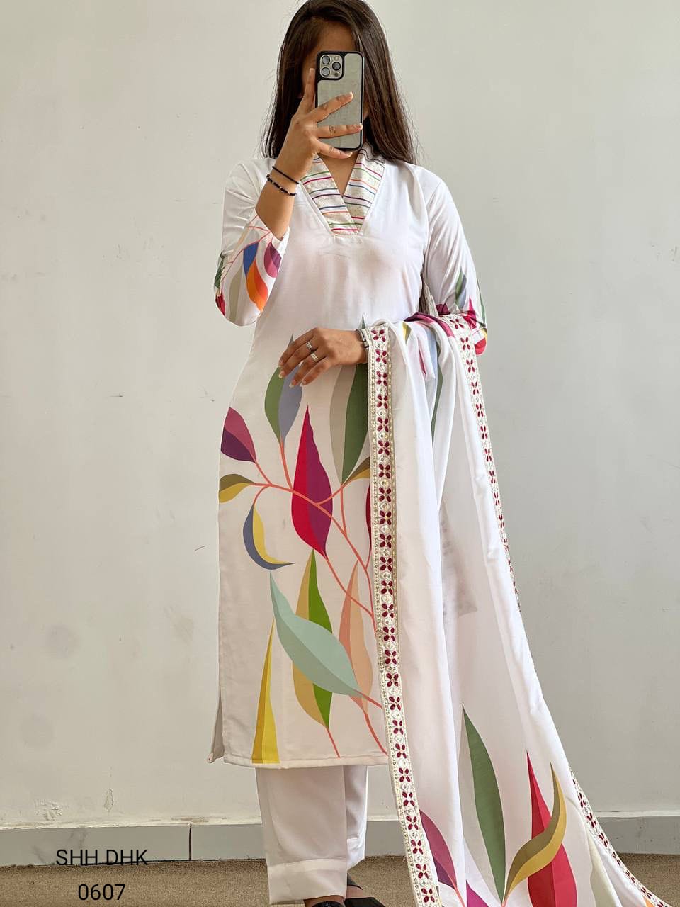 Pure White Multicolor Floral FANCY DESIGN WITH DIGITAL PRINTED TOP